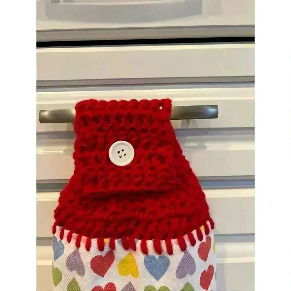 Crochet Top Kitchen towels- Hearts with red topper